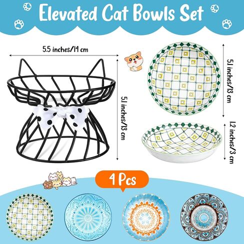 Uiifan 8 Pcs Bohemia Elevated Cat Bowls Set Include 5.5 Inch Raised Cat Bowls with 4 Metal Non Slip Stands for Pet Feeding Water Food(Boho Pattern) in Saudi Arabia