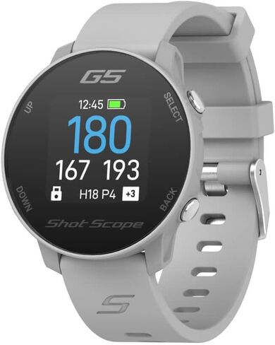 Shot Scope G5 (Gray) GPS Golf Watch - F/B/M Dynamic Yardages to Green & Distances to Doglegs & Layup Points - Gift Box Bundle with Steel Gray & White Straps, PlayBetter Wall Adapter & Hard Case in Saudi Arabia