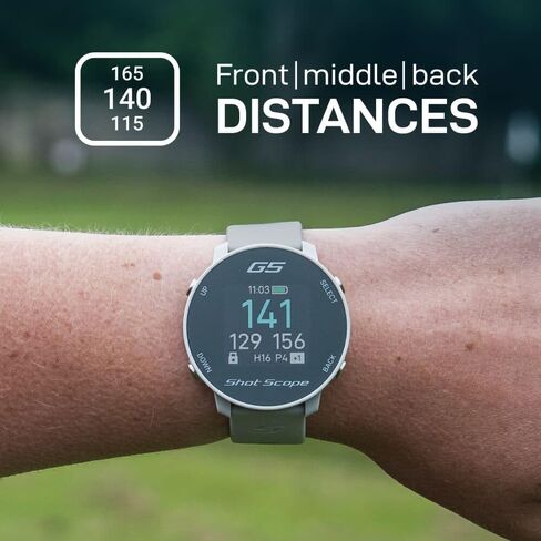 Shot Scope G5 (Gray) GPS Golf Watch - F/B/M Dynamic Yardages to Green & Distances to Doglegs & Layup Points - Gift Box Bundle with Steel Gray & White Straps, PlayBetter Wall Adapter & Hard Case in Saudi Arabia