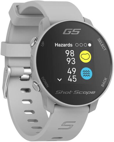 Shot Scope G5 (Gray) GPS Golf Watch - F/B/M Dynamic Yardages to Green & Distances to Doglegs & Layup Points - Gift Box Bundle with Steel Gray & White Straps, PlayBetter Wall Adapter & Hard Case in Saudi Arabia