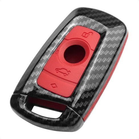 TANGSEN Smart Key Fob Case Compatible with BMW 1 3 4 5 6 7 Series GT3 GT5 M5 M6 X3 X4 3 4 Button Keyless Entry Remote Personalized Protective Cover Plastic Carbon Fiber Pattern Red Silicone in Saudi Arabia