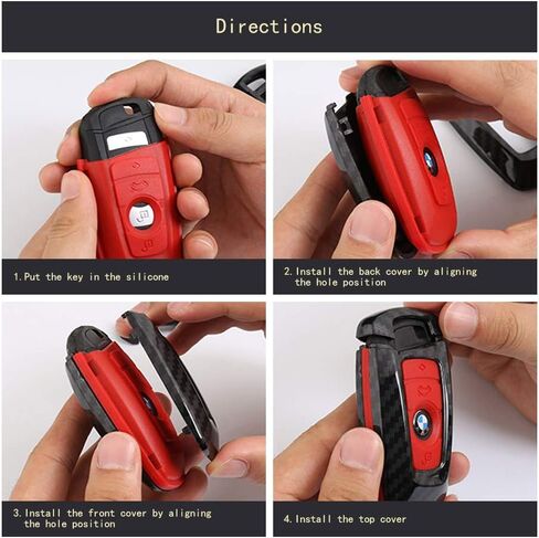 TANGSEN Smart Key Fob Case Compatible with BMW 1 3 4 5 6 7 Series GT3 GT5 M5 M6 X3 X4 3 4 Button Keyless Entry Remote Personalized Protective Cover Plastic Carbon Fiber Pattern Red Silicone in Saudi Arabia