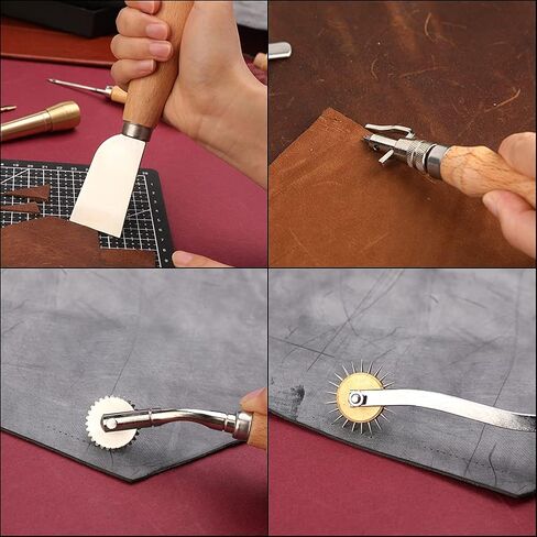 أدوات عمل جلدية، خيط شمعي بخمسة ألوان، إبر خياطة يدوية جلدية مع أداة خياطة جلدية، مخرز خياطة، وأدوات جلدية أخرى للمبتدئين من الجلد DIY in Kuwait