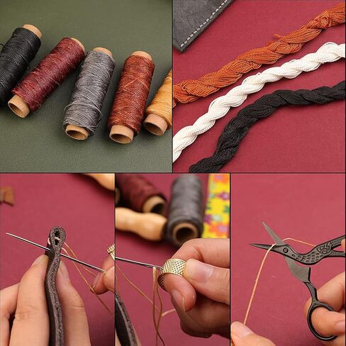 أدوات عمل جلدية، خيط شمعي بخمسة ألوان، إبر خياطة يدوية جلدية مع أداة خياطة جلدية، مخرز خياطة، وأدوات جلدية أخرى للمبتدئين من الجلد DIY in Kuwait