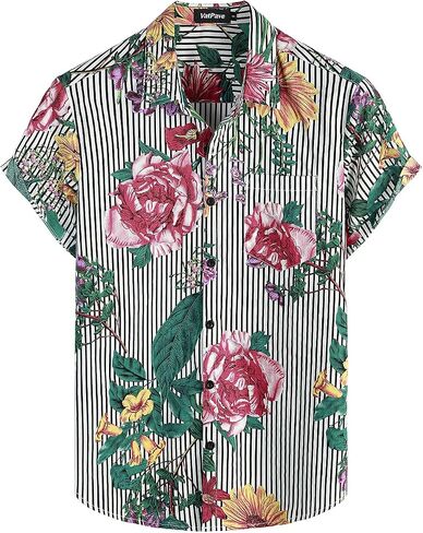 VATPAVE Mens Floral Hawaiian Shirt Casual Button Down Short Sleeve Aloha Beach Shirts in Saudi Arabia