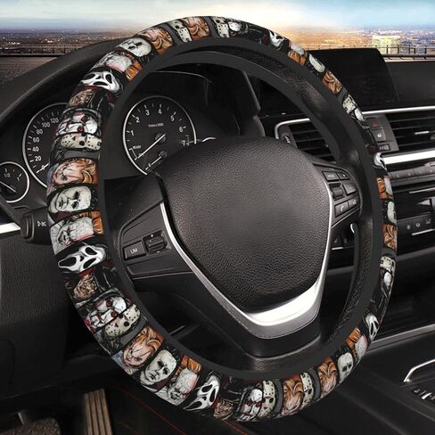Halloween Horror Movie Steering Wheel Cover Universal 15 in Car Accessories for Men Women,Steering Wheel Protector Comfortable Protective Case for SUV Sedan Decor (7, One Size) (6) (2) (1) in Saudi Arabia