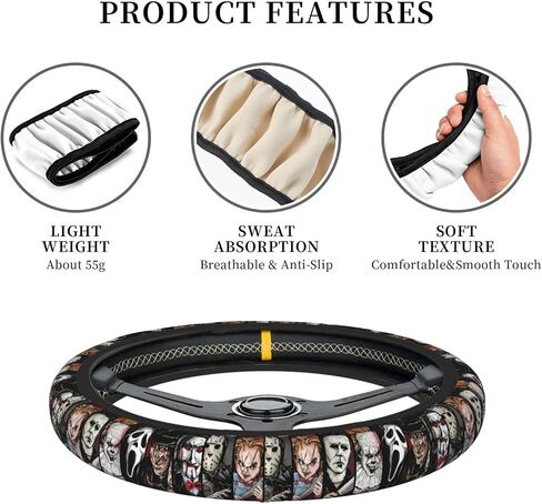 Halloween Horror Movie Steering Wheel Cover Universal 15 in Car Accessories for Men Women,Steering Wheel Protector Comfortable Protective Case for SUV Sedan Decor (7, One Size) (6) (2) (1) in Saudi Arabia