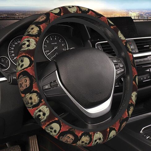 Halloween Horror Movie Steering Wheel Cover Universal 15 in Car Accessories for Men Women,Steering Wheel Protector Comfortable Protective Case for SUV Sedan Decor (7, One Size) (6) (2) (1) in Saudi Arabia
