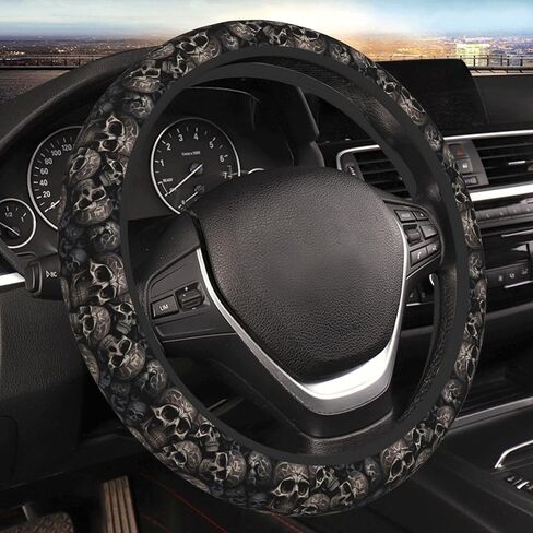 Gothic Black Skull Elastic Steering Wheel Cover, Universal 15 Inch Car Steering Wheel Covers, Car Accessories for Men Women in Saudi Arabia