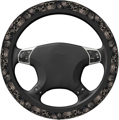 Gothic Black Skull Elastic Steering Wheel Cover, Universal 15 Inch Car Steering Wheel Covers, Car Accessories for Men Women in Saudi Arabia