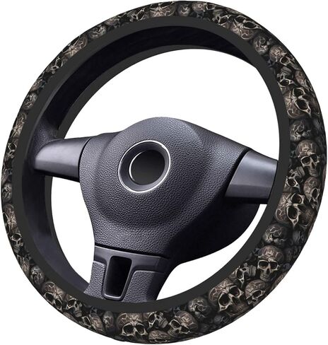 Gothic Black Skull Elastic Steering Wheel Cover, Universal 15 Inch Car Steering Wheel Covers, Car Accessories for Men Women in Saudi Arabia