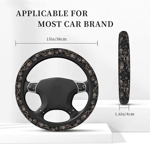 Gothic Black Skull Elastic Steering Wheel Cover, Universal 15 Inch Car Steering Wheel Covers, Car Accessories for Men Women in Saudi Arabia