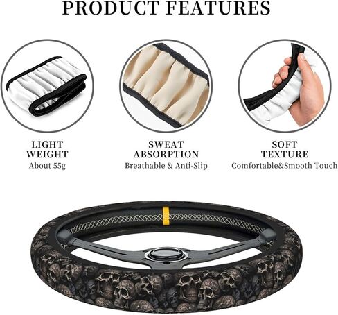 Gothic Black Skull Elastic Steering Wheel Cover, Universal 15 Inch Car Steering Wheel Covers, Car Accessories for Men Women in Saudi Arabia