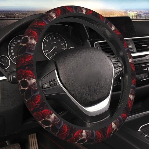 Gothic Black Skull Elastic Steering Wheel Cover, Universal 15 Inch Car Steering Wheel Covers, Car Accessories for Men Women in Saudi Arabia