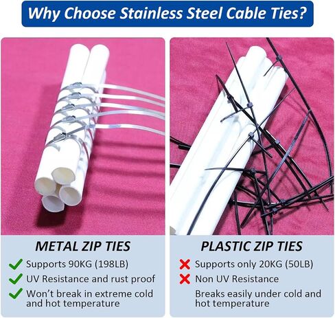 Metal Zip Ties - 304 Stainless Steel Cable Ties Heavy-Duty for Outdoor Fences, Machinery, Vehicles, Exhaust Wrap, Farms, Pipes, and Roofs - 11.8 Inch 100pcs - Self-Locking Cable Ties (100PCS) in Saudi Arabia