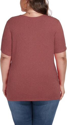Women's Plus Size Shirt Short Sleeve Button Round Neck Top Basic Ladies Loose Fit T Shirt in Saudi Arabia