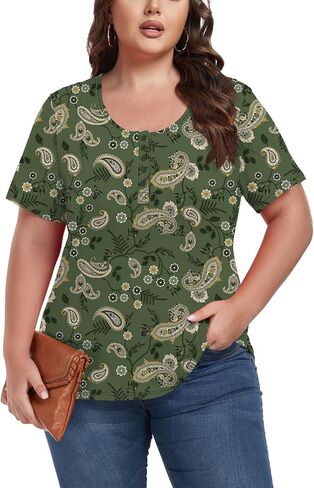 Women's Plus Size Shirt Short Sleeve Button Round Neck Top Basic Ladies Loose Fit T Shirt in Saudi Arabia