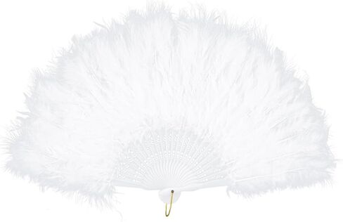 AUEAR, White Vintage Feather Fan with Headband Folding Fans Potrable Small Hand Rave Fans for 20s Costume Party Dance Decorations in Saudi Arabia