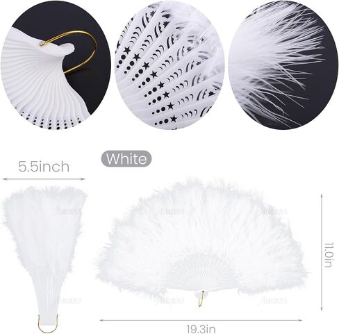 AUEAR, White Vintage Feather Fan with Headband Folding Fans Potrable Small Hand Rave Fans for 20s Costume Party Dance Decorations in Saudi Arabia