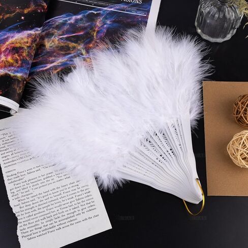 AUEAR, White Vintage Feather Fan with Headband Folding Fans Potrable Small Hand Rave Fans for 20s Costume Party Dance Decorations in Saudi Arabia