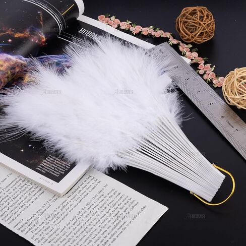 AUEAR, White Vintage Feather Fan with Headband Folding Fans Potrable Small Hand Rave Fans for 20s Costume Party Dance Decorations in Saudi Arabia