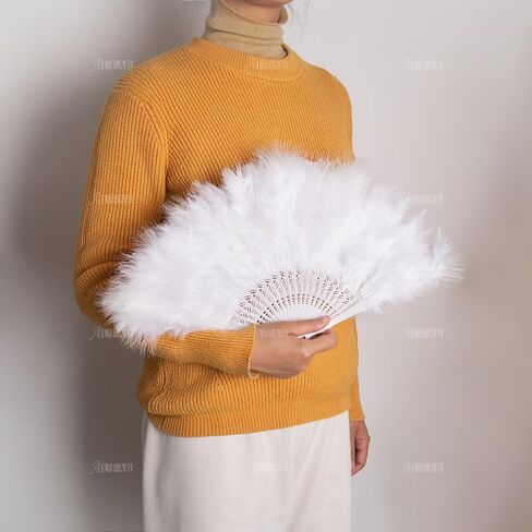 AUEAR, White Vintage Feather Fan with Headband Folding Fans Potrable Small Hand Rave Fans for 20s Costume Party Dance Decorations in Saudi Arabia