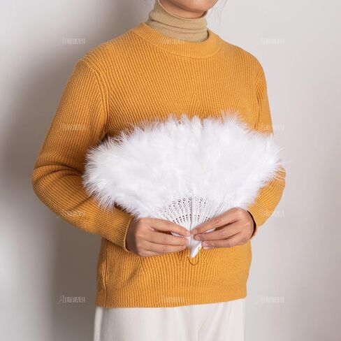 AUEAR, White Vintage Feather Fan with Headband Folding Fans Potrable Small Hand Rave Fans for 20s Costume Party Dance Decorations in Saudi Arabia