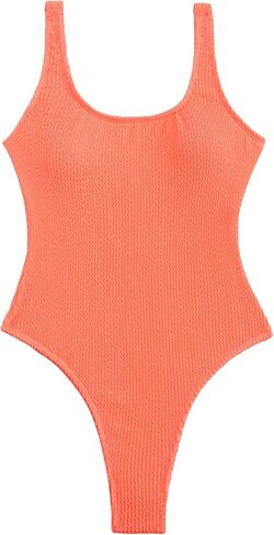MakeMeChic Women's Textured One Piece Swimsuit Backless Scoop Neck High Cut Thong Bathing Suit in Saudi Arabia