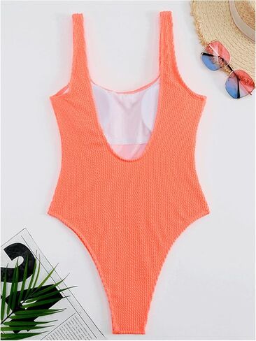 MakeMeChic Women's Textured One Piece Swimsuit Backless Scoop Neck High Cut Thong Bathing Suit in Saudi Arabia