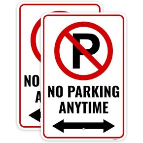 2PC No Parking Anytime Sign with Arrow, 18 x 12 Inches - Aluminum - No Unauthorized Parking Sign Metal