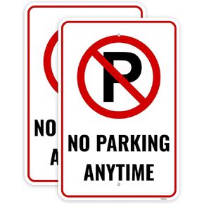 2PC No Parking Anytime Sign with Arrow, 18 x 12 Inches - Aluminum - No Unauthorized Parking Sign Metal