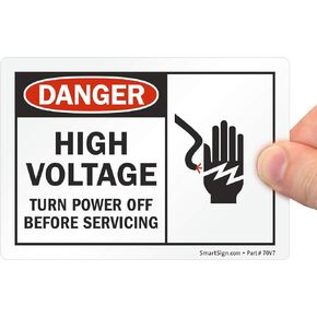 SmartSign 3.5 x 5 inch "Danger - High Voltage, Turn Power Off" Label, Laminated Vinyl Material, Red, Black and White