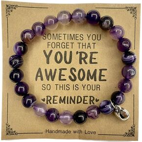 Inspirational Bracelets You’re Awesome Heart Beaded Bracelets Natural Stone Healing Stretch Bracelets With Meanningful Card Appreciation Gifts for Women Men
