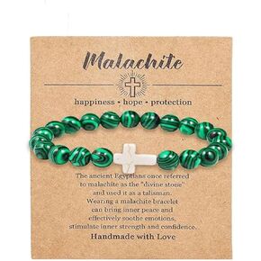 Christian Faith Handmade Cross Natural Colorful Stone Healing Crystal Beaded Stretch Rope Bracelet Easter Catholic Religious Hope Blessed Lucky Jewelry for Women Men