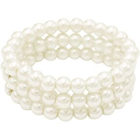 Rosemarie Collections Women's Set Of 3 Stunning 8mm Simulated Pearl Stretch Bracelets, 7"