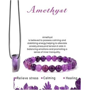 Healing Crystal Stone Bracelets for Women Men,Stress Relief Beaded Bracelet Necklace Set,8mm Round Beads Stretch Beaded Yoga Bracelet Jewelry Gifts