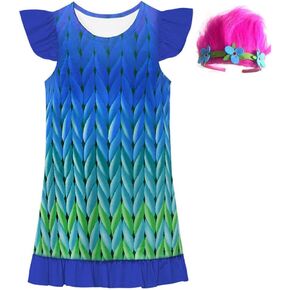 Trolls Dresses Poppy Cosplay Costume for Kids Halloween Outfits Dress Up Birthday Party 4-8T