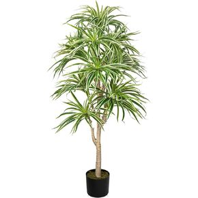 Hollyone 4ft Artificial Tree Faux Dracaena Tree Indoor Plant Evergreen Dracaena Fake Palm Tropical Floor Plant in Pot for Home Office Living Room Garden Indoor Outdoor Decor