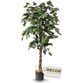 FOREVER LEAF Artificial Tree - 6 Feet Tall, Green, Plastic, Indoor Decor, Ficus Style