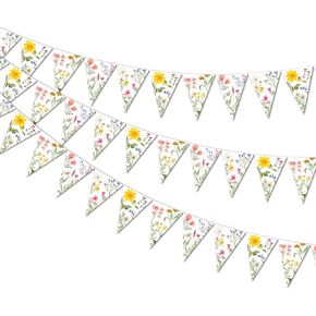 3 Pieces Wildflower Triangle Banner Pre-Strung Vintage Floral Banner Wild Flower Garland Paper for Wildflower Theme Wedding Shower Bridal Shower Baby Shower Birthday Party Supplies