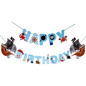 Pirate Birthday Banner Pirate Party Decorations for Kids Pirate Theme Party Supplies Birthday Party Baby Shower Pirate Happy Birthday Banner for Boys Children 1st 2nd 3rd 4th Birthday Supplies