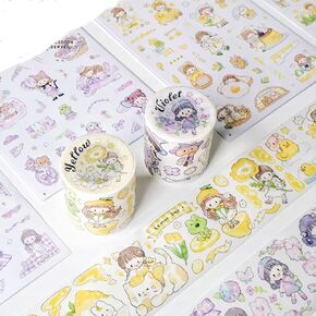 3pcs Decorative Adhesive Tapes Cartoon Girl Molinta Colorfull Washi Tape Great for Bullet Journal Supplies, Arts, Scrapbook, DIY Crafts, Planners (hongzonglan)