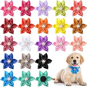 Reginary 20 Pcs Dog Collar Flowers 3.35 Inch Pet Flower Bow Ties Multi Color Dog Flower Dog Collar Bows for Puppy Dog Cat Pet Collar Grooming Accessories