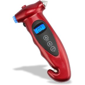 JUSTTOP Digital Tire Pressure Gauge, with Safety Hammer Multi-Function LCD Digital Display Car Tire Pressure Sensing System, Car Window Breaker, Seatbelt Cutter, Black