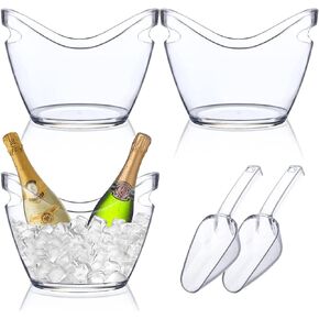 3 Pcs Ice Bucket for Parties Champagne Drink Plastic Acrylic Bucket for Cocktail Mimosa Bar Beverage Tub with Scoops for Champagne or Beer Bottle (3.5 Liter)