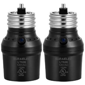 Suraielec Light Sensor Socket, Automatic Dusk to Dawn Light Socket with 360° Sensor Rotation, E26 E27 Bulb Base Adapter for Outdoor Lighting, UL Listed, Black, 2 Pack