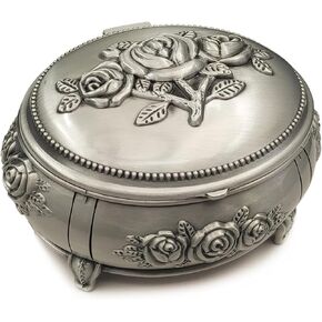 Emboss Alloy Metal Music Box Wind Up and Golden Movement Music Box for Christmas/Birthday/Valentine's Day/Mother's Day (EmbossAlloyPattern3, Song:Romance De Amor)