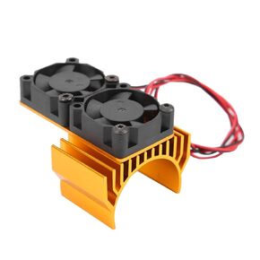 RC Car Motor Heat Sink, Dual Cooling Fan with Heat Sink for 540/550/3650/3660 Brushed/Brushless Motor and 1/10 RC Car Gold