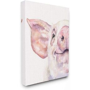Stupell Industries Pig Head Animal Watercolor Painting Canvas Wall Art, 16 x 20, Multi-Color