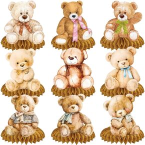 10pcs Bear Baby Shower Honeycomb Centerpieces Bear Birthday Party Supplies Bear Baby Shower Decorations Teddy Bear Table Toppers for Teddy Bear Themed Baby Shower We Can Bearly Wait Party Supplies